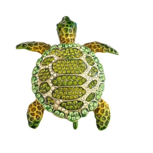 Green Swarovski Crystal Sea Turtle Trinket Box - Picture 3 of 5